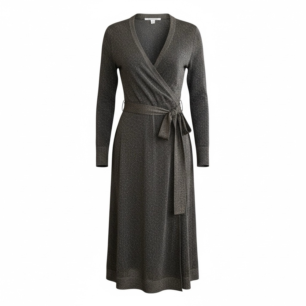 Diane Von Furstenberg metallic gold and black wrap dress